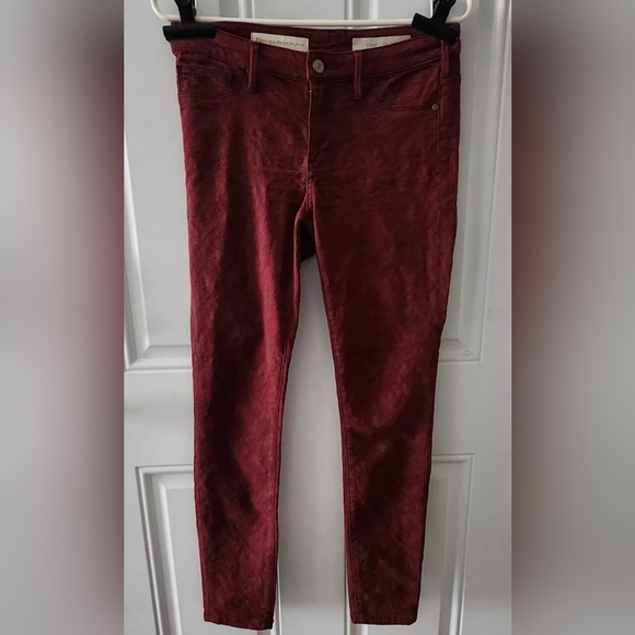 ANTHROPOLOGIE Pilcro and the Letterpress Pants Size 27 Burgundy Serif Textured - Picture 5 of 8